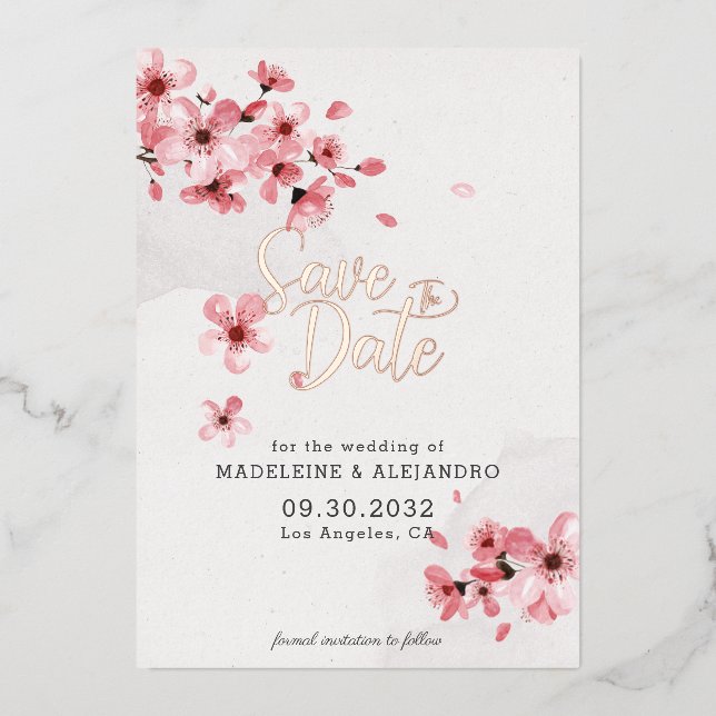 Invitation En Aluminium Mariage romantique en fleur de cerisier rose Enreg (Recto)