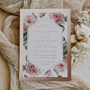 Invitation En Aluminium Mariage rose de cadre Floral Blush Gold