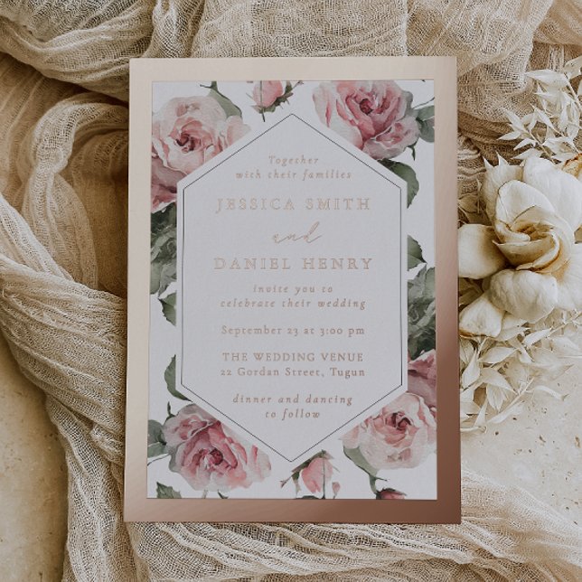 Invitation En Aluminium Mariage rose de cadre Floral Blush Gold (Créateur téléchargé)