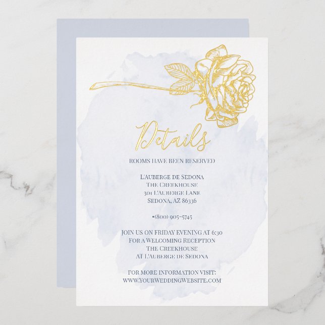 Invitation En Aluminium MARIAGE | Rose doré sur Dusty Blue (Recto/Verso)