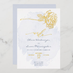 Invitation En Aluminium MARIAGE Rose dorée sur fond bleu poussiéreux