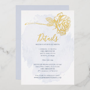 Invitation En Aluminium MARIAGE    Rose dorée sur fond bleu poussiéreux