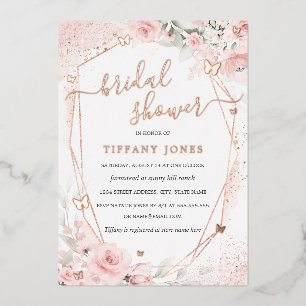 Invitation En Aluminium Mariage Rose Fleur de Papillon Rose Pale