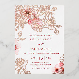 Invitation En Aluminium Mariage Rose Gold Fleur de Cerisier Rose