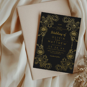 Invitation En Aluminium Mariage Rose Noir Or Classique Floral Mariage