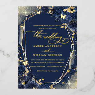 Invitation En Aluminium Mariage Rose Or Navy 