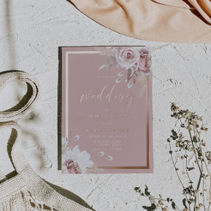 Invitation En Aluminium Mariage Rose Poussiéreuse Bordure Or Rose