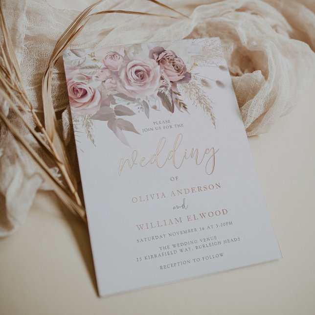 Invitation En Aluminium Mariage Rose Rose réel Gold & Blush (Créateur téléchargé)