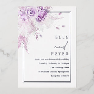 Invitation En Aluminium Mariage Rose Silver Foil & Lavender
