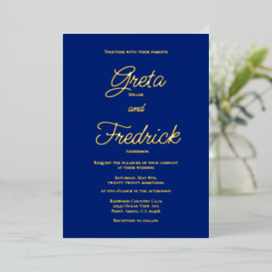 Invitation En Aluminium Mariage Royal Bleu Or Élégance Simple Intemporelle
