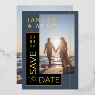 Invitation En Aluminium Mariage Royal Blue et Gold Photo Enregistrer la da