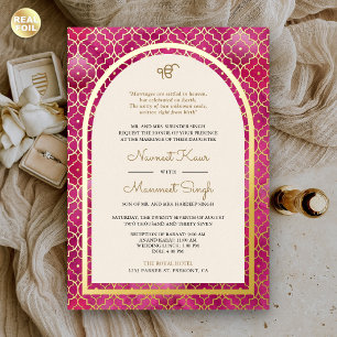 Invitation En Aluminium Mariage Sikh Arc Doré Motif Marocain Rose