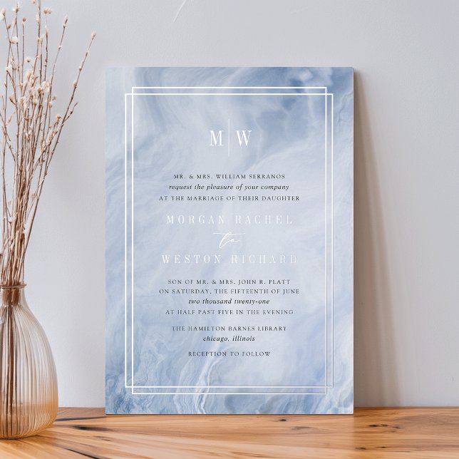 Invitation En Aluminium Mariage Silver Opal Bleu (Créateur téléchargé)