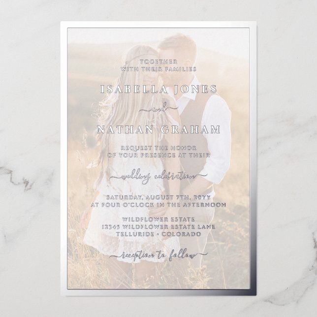 Invitation En Aluminium Mariage Silver Photo Moderne (Recto)