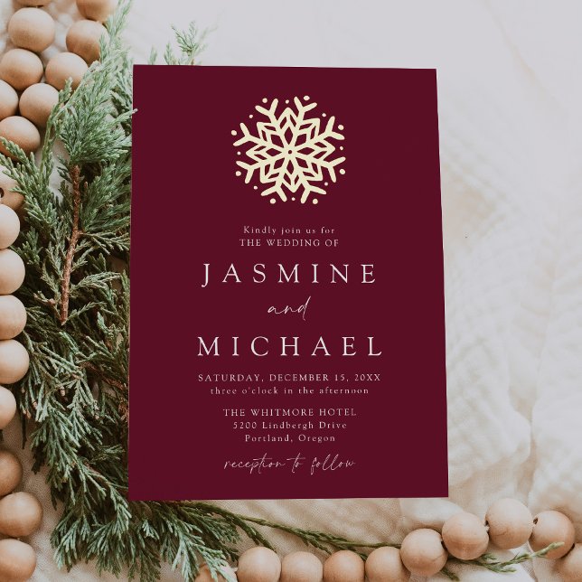 Invitation En Aluminium Mariage simple à vin et à flocons d'or (Créateur téléchargé)