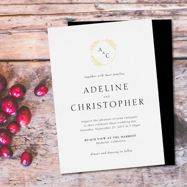 Invitation En Aluminium Mariage simple Feuille Monogram Foil (Créateur téléchargé)