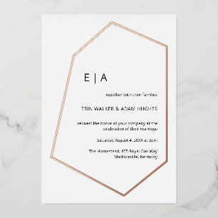 Invitation En Aluminium Mariage Simple Géométrique Or Rose Réel