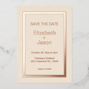 Invitation En Aluminium Mariage simple lin enregistrer la date rose or