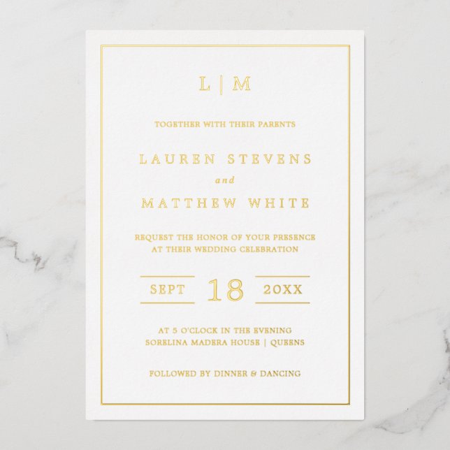 Invitation En Aluminium Mariage simple Monogramme élégant (Recto)