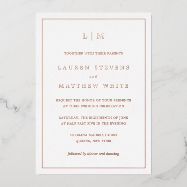 Invitation En Aluminium Mariage simple Monogramme élégant (Recto)