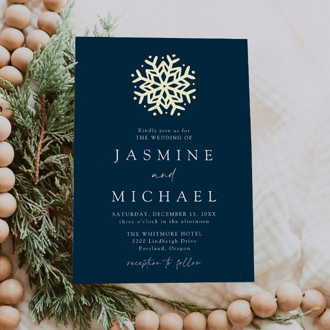 Invitation En Aluminium Mariage simple Navy et Gold Snowflake (Créateur téléchargé)