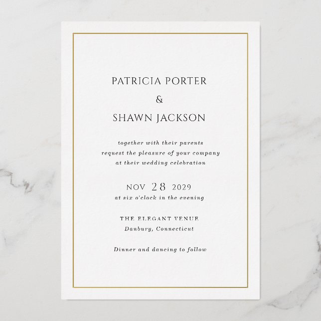 Invitation En Aluminium Mariage simple noir et blanc élégant (Recto)