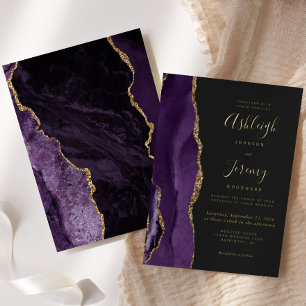 Invitation En Aluminium Mariage sombre Moderne Agate Violet Or