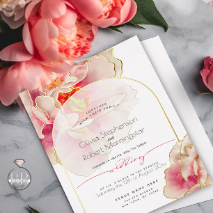 Invitation En Aluminium Mariage   Superbe Pivoine Rose Corail