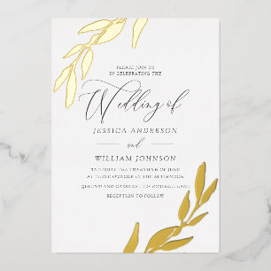 Invitation En Aluminium Mariage Suprrement Élégant, Pressé D'Or, Feuilles
