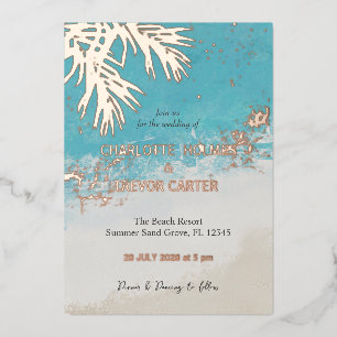 Invitation En Aluminium Mariage sur la plage de l'océan bleu aux palmiers 