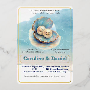 Invitation En Aluminium Mariage sur la Plage Perles Coquillage Élégant Thè