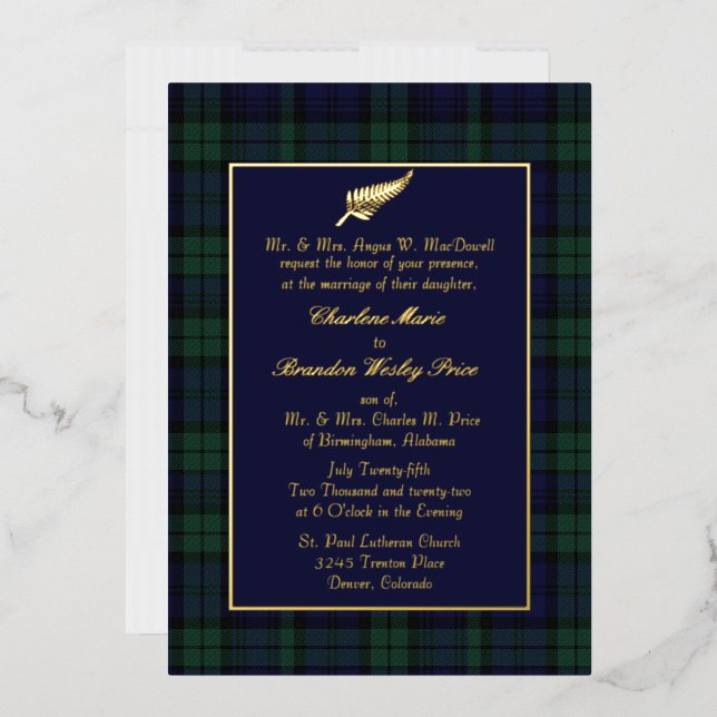 Invitation En Aluminium Mariage Tartan noir (Enveloppe)