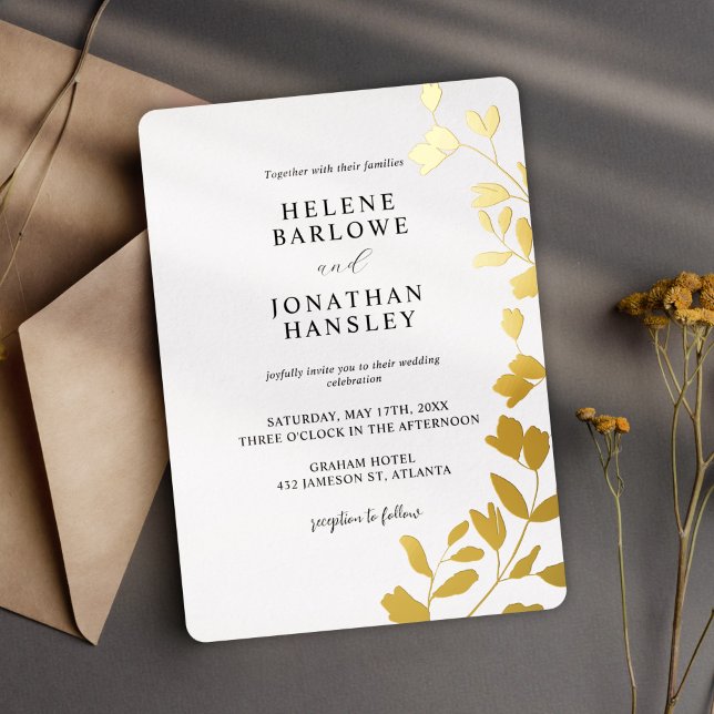 Invitation En Aluminium Mariage tendance floral moderne minimaliste élégan (Trendy Floral Modern Minimalist Elegant Wedding Foil Invitation)