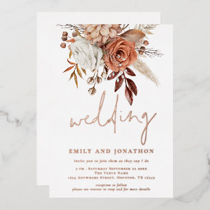 Invitation En Aluminium Mariage Terracotta Rustique Floral Écriture Réelle