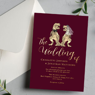 Invitation En Aluminium Mariage Thème Dinosaure Bordeaux Or