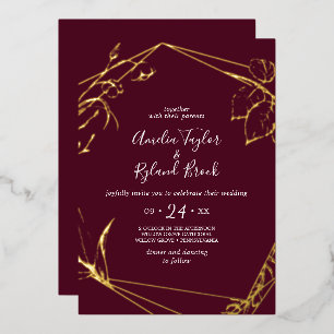 Invitation En Aluminium Mariage tout-en-1 à huile florale dorée