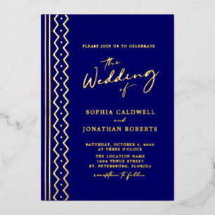 Invitation En Aluminium Mariage Tout en Un Bohème Mudcloth Calligraphie Or