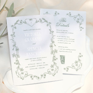 Invitation En Aluminium Mariage Tout en Un Vert Sauge Chinois Vintage