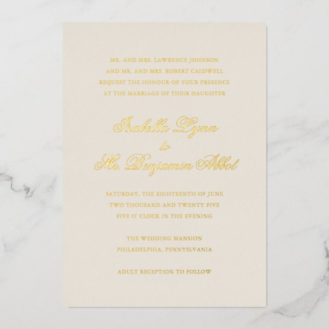 Invitation En Aluminium Mariage traditionnel ivoire élégant (Recto)