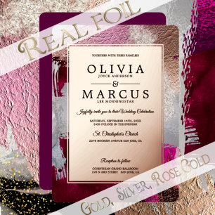 Invitation En Aluminium Mariage   Traits de pinceau perle métallique fuchs