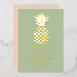 Invitation En Aluminium Mariage Tropical à l'Ananas Sage & Or