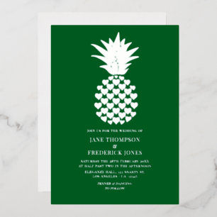 Invitation En Aluminium Mariage Tropical à l'ananas Vert forêt et Argent
