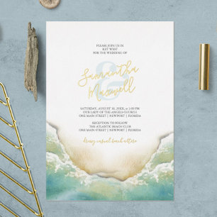 Invitation En Aluminium Mariage Tropical Océan Bleu Aquarelle Rivage