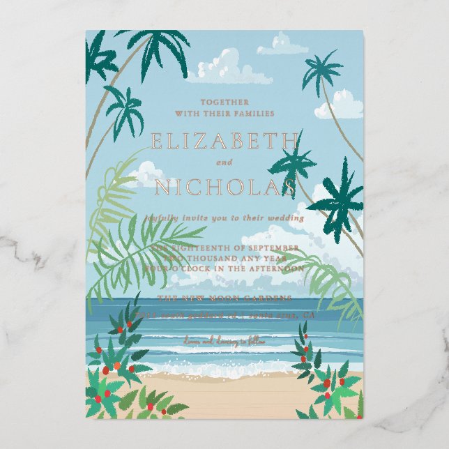 Invitation En Aluminium Mariage Tropical Palm Beach (Recto)