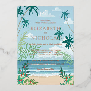 Invitation En Aluminium Mariage tropical sur la plage