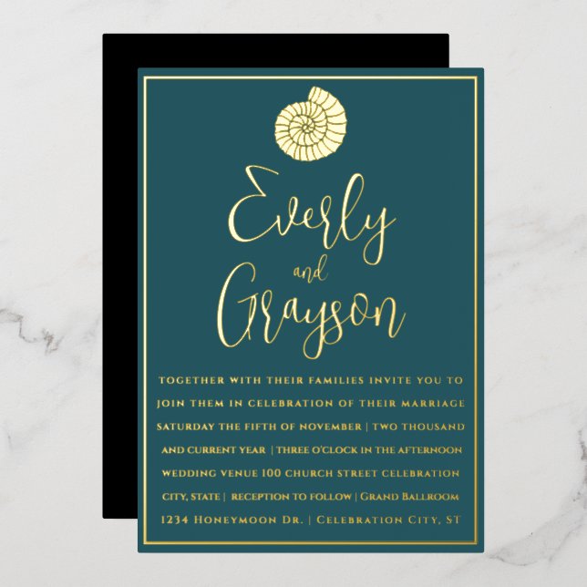 Invitation En Aluminium Mariage Turquoise Blue and Gold Beach (Recto/Verso)