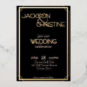 Invitation En Aluminium Mariage Typographie Moderne Élégante Noir Deco Or