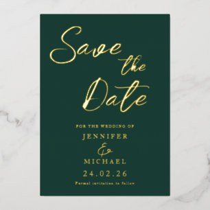 Invitation En Aluminium Mariage Vert Émeraude Économisez La Date Or