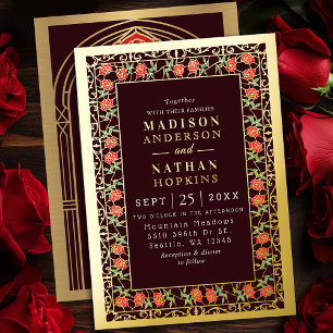 Invitation En Aluminium Mariage Victorien au Verre Rose Teinté Vintage