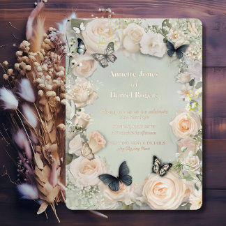Invitation En Aluminium Mariage vintage de mesure des papillons botaniques
